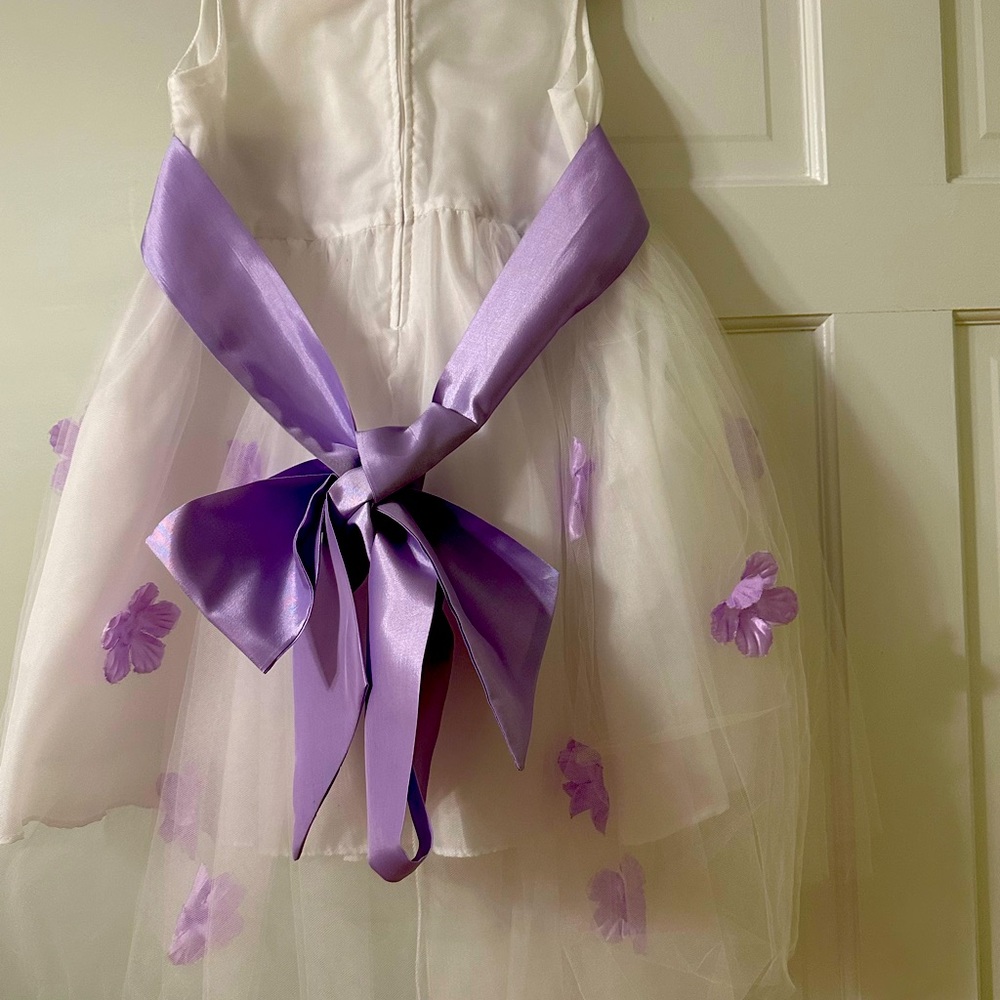 6 White with purple flowers - Flower girl dress!